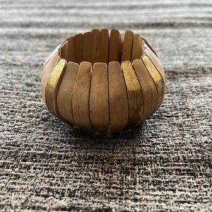 Chunky Natural wood bracelet one size with gold accents